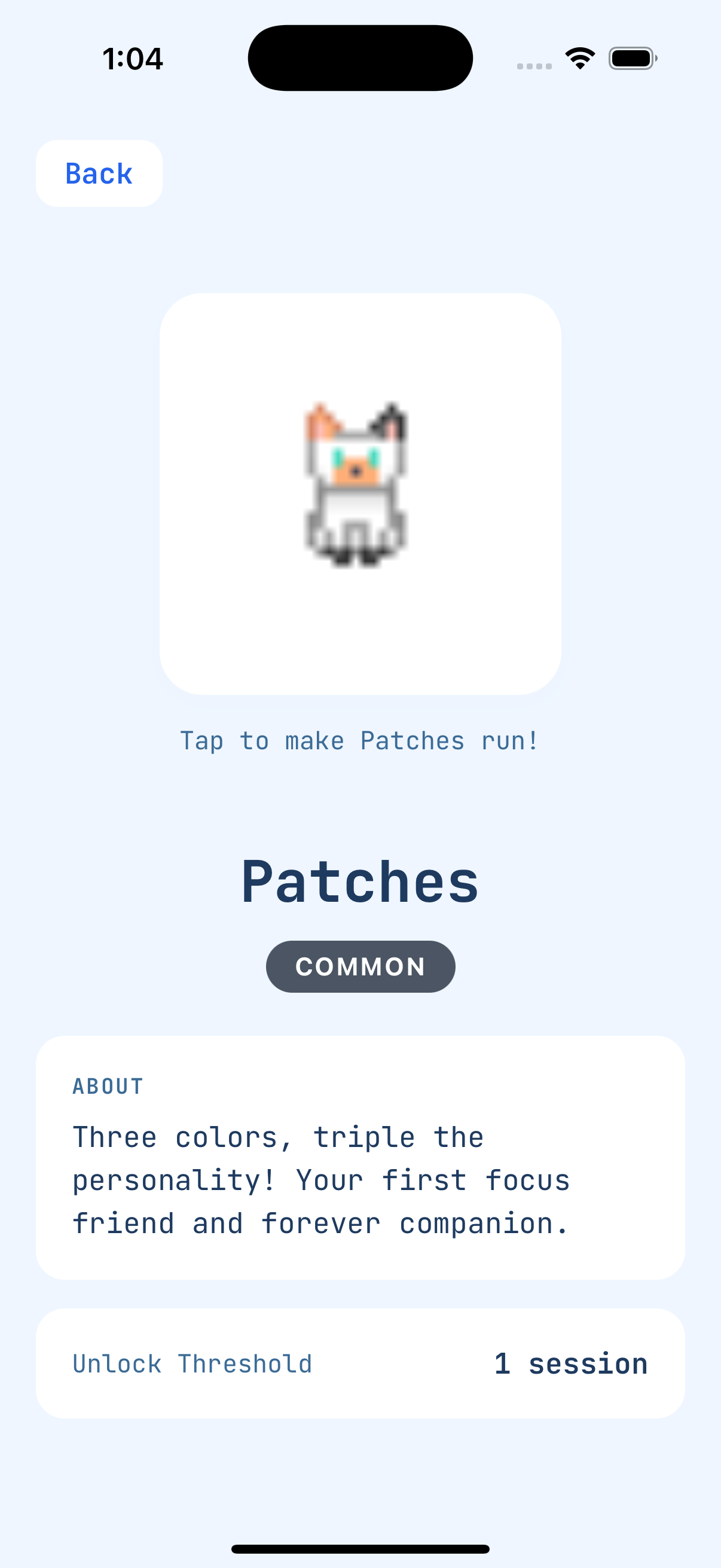 Cat companions selection screen