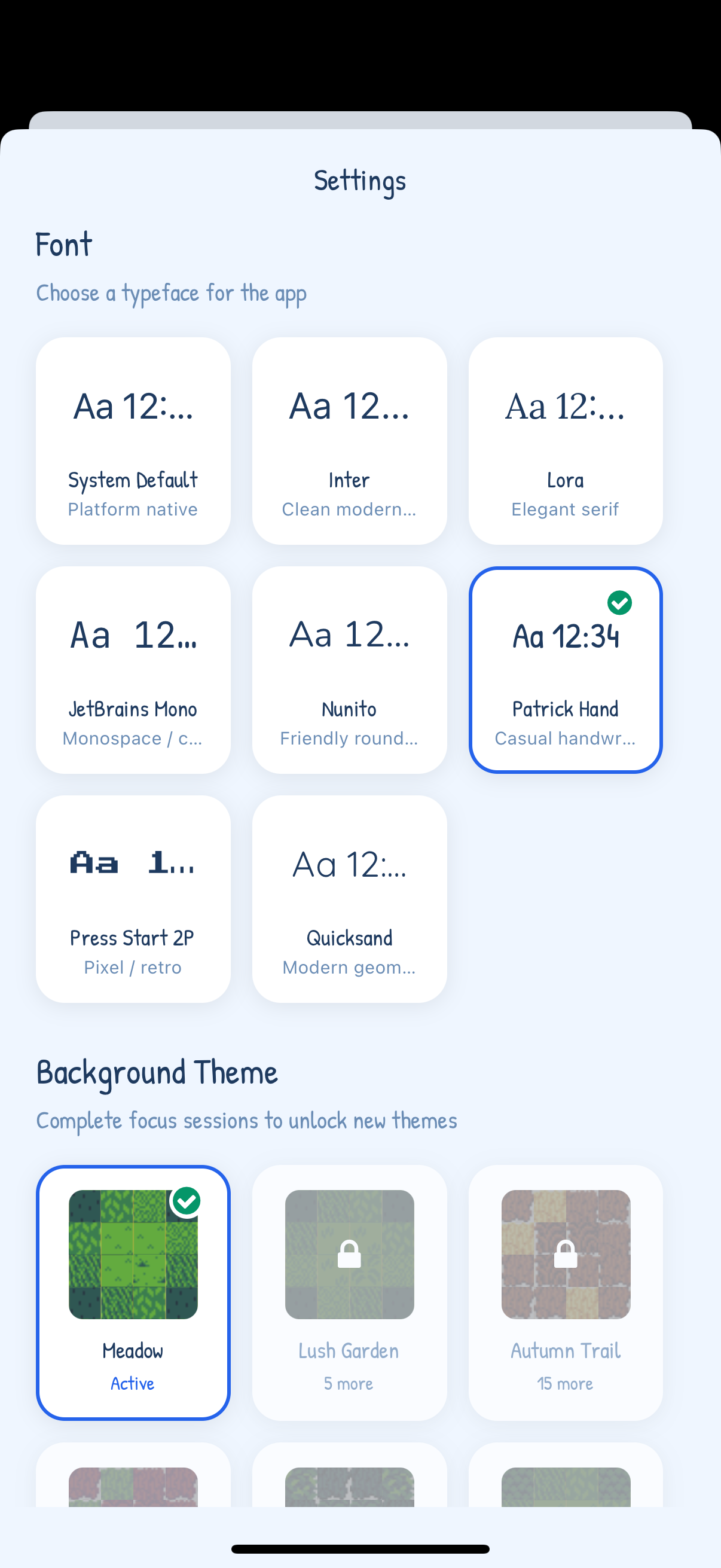 Custom background themes screen